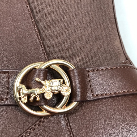 COACH Farrah Brown Leather Tall Riding Boots Logo Buckle NEW NWOB - Picture 3 of 15